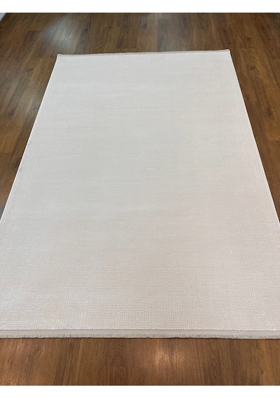 Viskon Şıklığı Krem Renkli Modern Makina Halısı 160x230 Krem