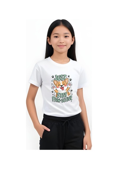 Panios Kids Just Stay Paw Baskılı Kız Çocuk Tişört Ve Eşofman Alt-üst Takım Beyaz