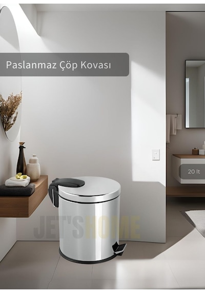 Jet's Home Pedallı Banyo Çöp Kovası Paslanmaz 20 Lt Mutfak Çöp Kutusu Gri Gri
