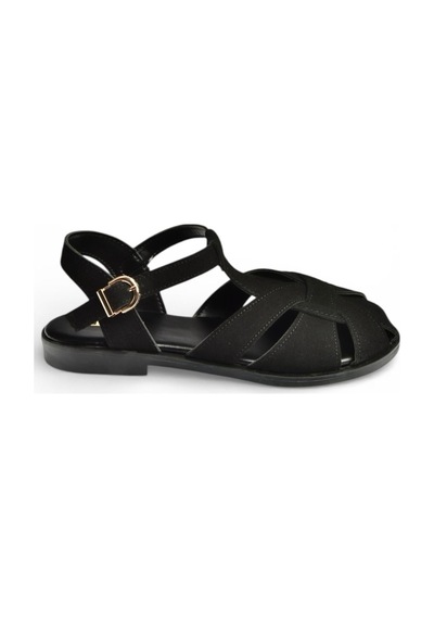 Fox Shoes Y250333302 Siyah Süet Kadın Sandalet