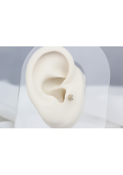 Glorria Altın Üç Taş Tragus Piercing Sarı