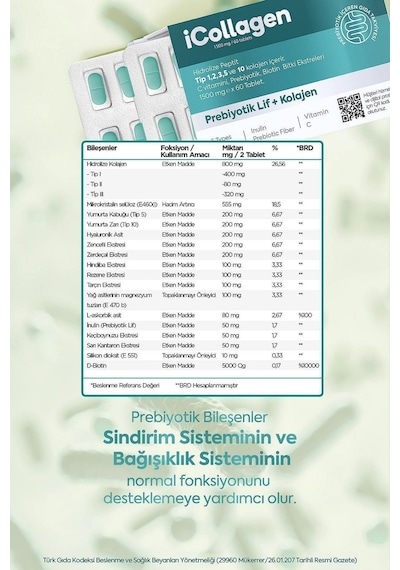 iCollagen Kolajen ve Probiyotik Takviye Edici Gıda 60 Tablet