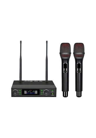 Ten, Profesyonel Uhf Kablosuz Mikrofon Seti Çift El Mikrofon 100 Kanal Lcd Ekranlı Sahne Ve Organizasyon Mikrofonu