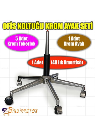 Krom Ofis Koltuğu Seti Lux Ayak Tekerlekler Amortisör BE073Ü