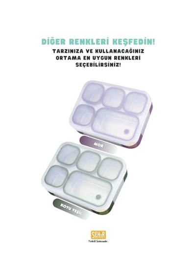 1000ml Lunchbox Tek Katlı 5 Bölmeli Çelik Sefer Tası Yemek Kutusu Mor Diğer