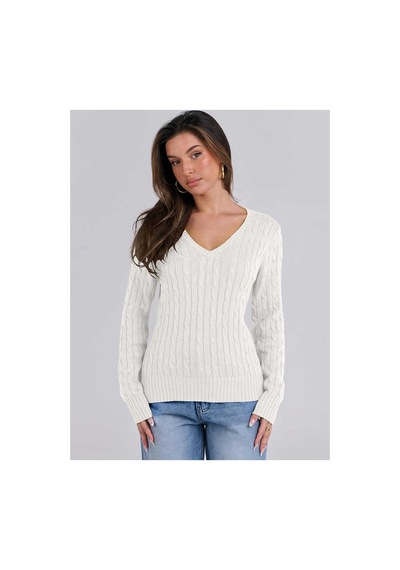 Youknitwear You Riviera %100 Pamuk V Yaka Kadın Kazak Beyaz V