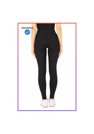 Missmaral Siyah Slim Fit Yüksek Bel Toparlayıcı Spor Tayt Flatlock Dikiş Detaylı Fit Tasarım Oslo 1090 SiYAH