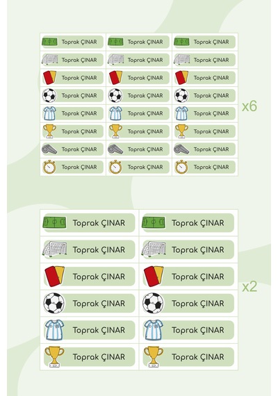 Futbol Temalı Isimli Okul Etiketi Defter Kalem Kitap Sticker Seti