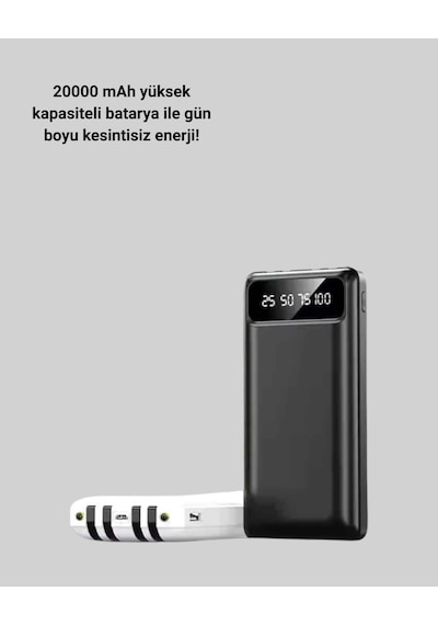 20.000mah Pd Powerbank Led Işık Lcd Ekran Dahili Kablo Çoklu Giriş Yeni Nesil