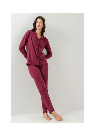 Pierre Cardin Pıercardın Bayan Yetişkin Gömlek Pijama Takımı Gül Kurusu bordo