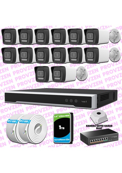 Provzen Hikvision 14 Kameralı Ip 1080p Colorvu Güvenlik Kamerası Mikrofonlu Olay Anında Bildirim