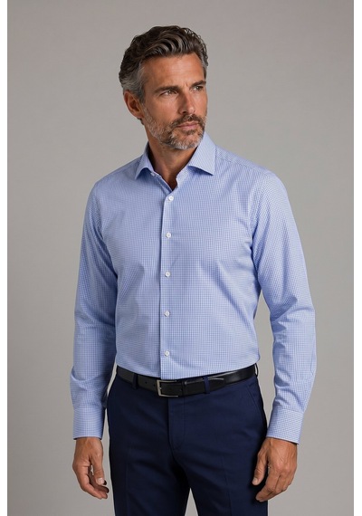 Bisse Mavi Regular Fit Pamuk Cepsiz Uzun İtalyan Yaka Gömlek Gmeks252113 E35