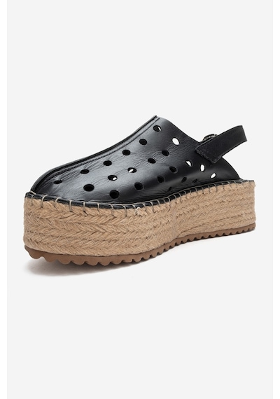 Luvishoes Fraga Siyah Cilt Hakiki Deri Kadın Hasır Dolgu Taban Sandalet Siyah