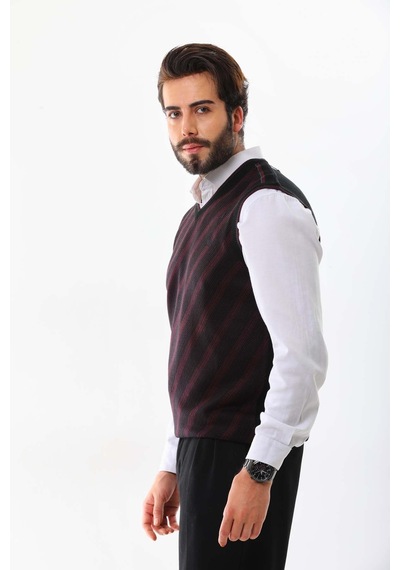 Pelikan Erkek Çizgili V Yaka Süveter 9625 Bordo