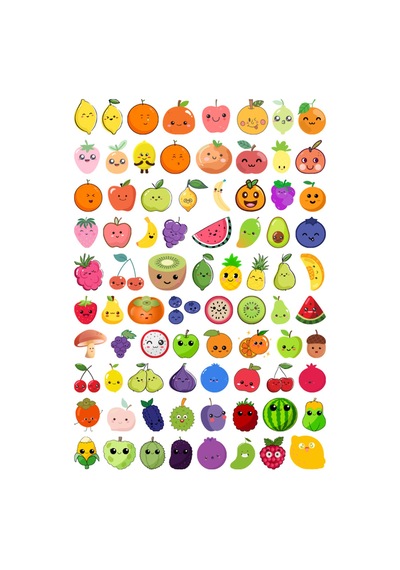 80 Adet Cute Meyveler Sticker Seti - Etiket Seti Scrapbook Bullet Journal Çok Renkli
