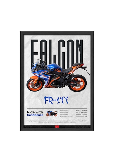 Falcon Fr 177 Siyah Ahşap Çerçeveli Poster, Dekoratif Motosiklet Duvar Tablosu