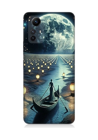 Xiaomi Redmi Note 12s Uyumlu Ay Işığında Sandal Yolculuk Desenli Silikon Kılıf Çok Renkli