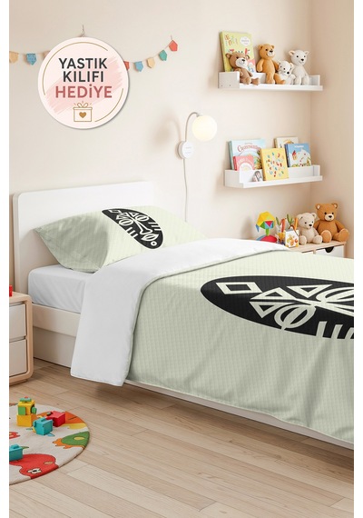 Etnik Minimal Krem Genç Odası Tek Kişilik Pike Takımı - Siyah Geometrik 160x220 Cm Yatak Örtüsü Ilık Yaprak Parıltısı