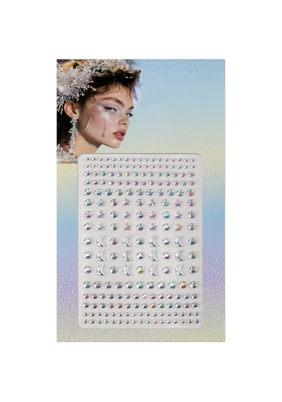 Holografik Gümüş Ay Ve Yıldızlı Yoğun Kristal 3d Yüz & Tırnak Sticker Seti
