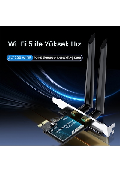 Veggieg Ax1200 Wi-fi 5 Alıcı Ve Bluetooth 4.2 Adaptör 5db Dual Anten Pcıe Wifi Ağ Kartı