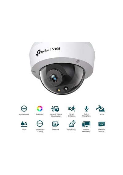 Tp-link Vıgı C240 2,8mm 4mp Full-color Dome Ip Kamera / H.265+, Poe/dc, Ip67, Dahili Mikrofon Ve Hoparlör, Sd, Led
