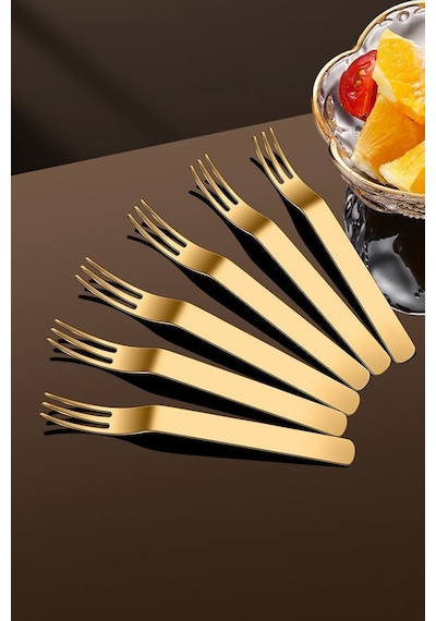 304 Çelik 12 Adet Gold Renk Tatlı Ve Meyve Çatalı Mt159sr-12 Altın