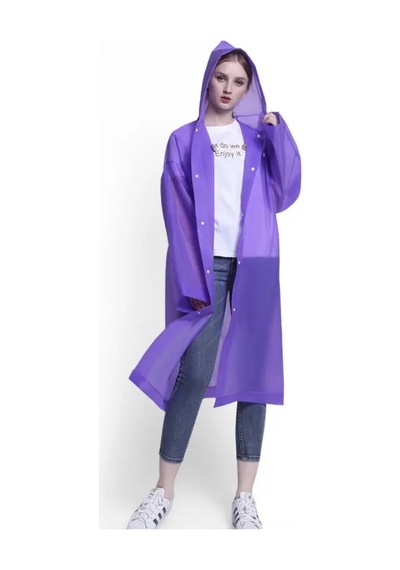 Girift Vintage Unisex Mor Eva Kumaş Kapüşonlu Rüzgar Ve Suya Dayanıklı Yağmurluk