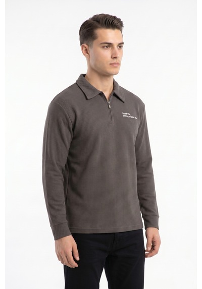 Opınıon Erkek Spor Polo Yaka Petek Dokulu Sweatshırt Bgl-st05442 Vizon