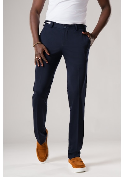 Ecer Slimfit Beli Yarım Lastikli Esnek Kumaş Rayon Yazlık Pantolon Lacivert