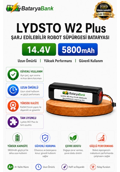 Bataryabank Lydsto W2 Plus Uyumlu Robot Süpürge Bataryası 14.4v 5800mah Li-ion Şarj Edilebilir Pil