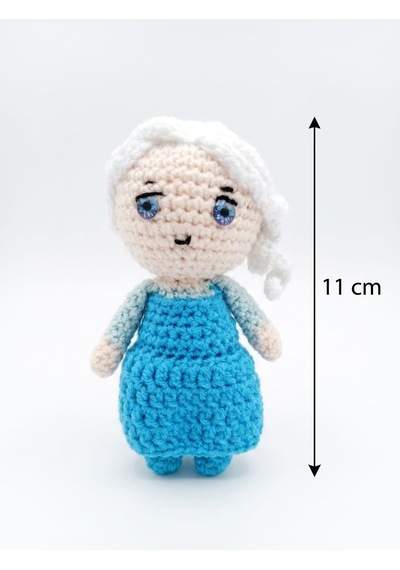 Elsa Amigurumi Örgü Oyuncak - Çizgi Film Karakteri Hediyelik Figür 11 Cm