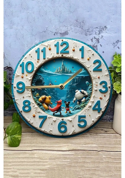 Fantastik Denizaltı Krallığı 3d Görünümlü Ahşap Duvar Saati Sdw261 Renkli