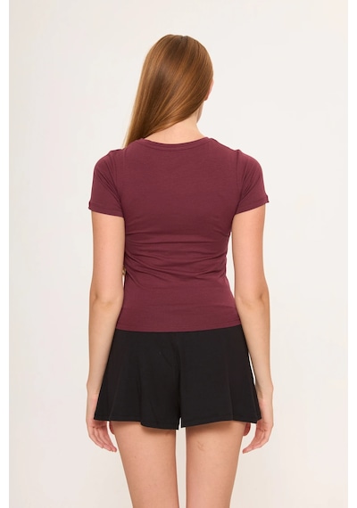 Zoor Ultra Soft Penye Modal Yuvarlak Yaka Kısa Kollu Bluz Bordo
