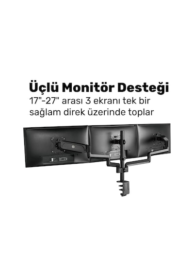 Npo Std48036e Airgrip 17"-27" Ergonomik 360 Amortisörlü Vesa Üçlü Kol Monitör Tutucu