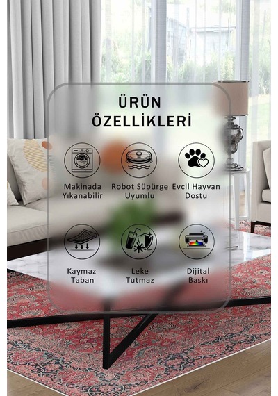 Yıkanabilir Kaymaz Taban Dijital Baskılı Halı Ve Yolluk Leke Tutmaz Salon & Mutfak Halısı - 0168 Somon