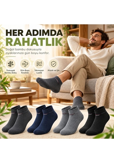 Genel Erkek Bambu Patik Çorap 4'lü Set Yumuşak Dikişsiz Nefes Alan Sıkmayan Çok Renkli / 39-44 / 4 Adet Genel Erkek Bambu Patik Çorap 4'lü Set Yumuşak Dikişsiz Nefes Alan Sıkmayan Çok Renkli / 39-44 / 4 Adet