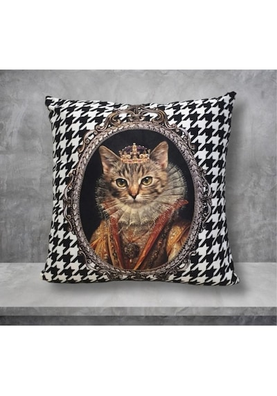 Kraliçe Kedi Kaz Ayağı Desen Kırlent Kılıfı Renkli