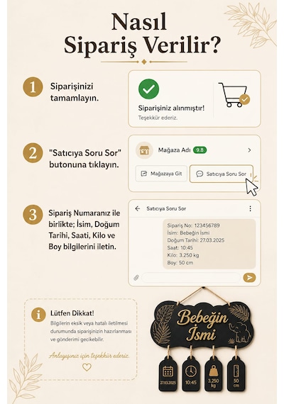 Kişiye Özel İsimli Bulut Ahşap Bebek Doğum Hediyesi - Balonlu Doğum Tarihi Saat Kilo Boy Etiketli Oda Kapı Önü Aksesuarı Süsü Siyah Gold