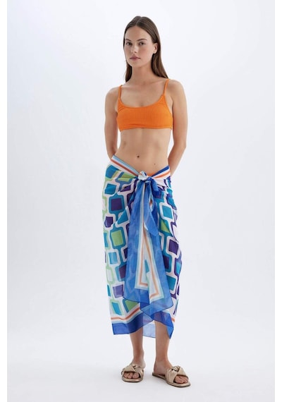 DeFacto Regular Fit Desenli Vual Pareo-Fall in Love D2745AXNSTR406 Turkuaz