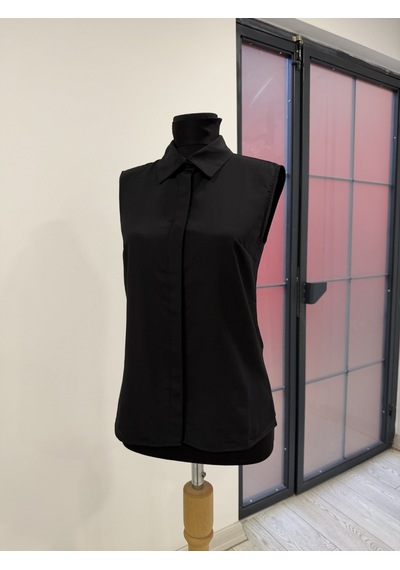 Pera Moda Sıfır Kol Mevsimlik Poplin Gömlek Siyah