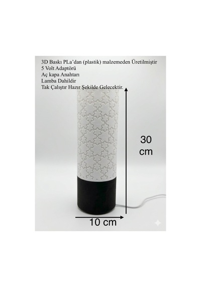 3d Tasarım Modern Gece Lambası 30 Cm Büyük Boy Geometrik Masa Lambası Siyah