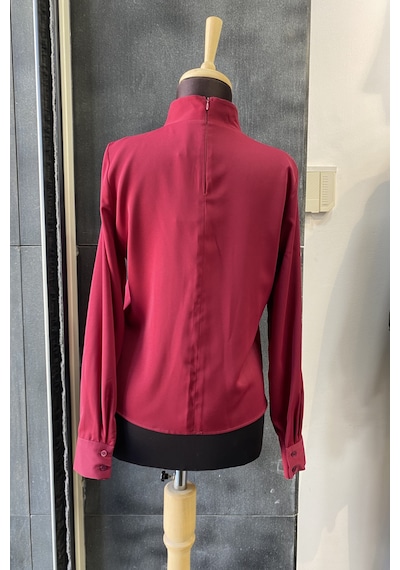 Pera Moda Gold Broş Detaylı Şık Bluz Gömlek Bordo
