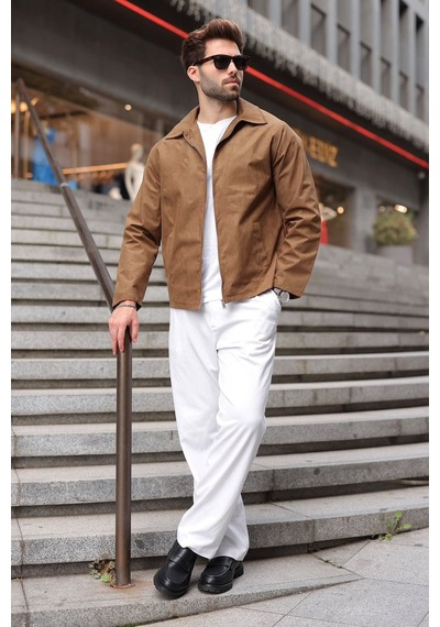 Madmext Camel Polo Yaka Süet Erkek Ceket E7221