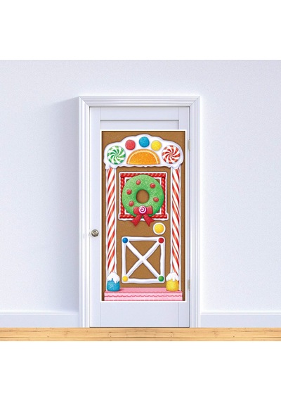 Baskılı Plastik Zencefilli Ev Kapı Kapağı Kapalı/dış Mekan Noel Partisi Süslemeleri, 76 X 132 Cm, Çok Renkli Altın Ve Çok Renkli
