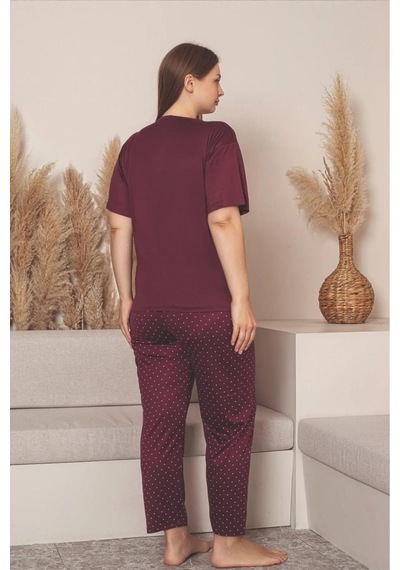 Sude Charme Kadın Büyük Beden Bisiklet Yaka Milan Likralı Kısa Kol Pijama Takımı K601/252 - 1 Adet Bordo Sude Charme Kadın Büyük Beden Bisiklet Yaka Milan Likralı Kısa Kol Pijama Takımı K601/252 - 1 Adet Bordo