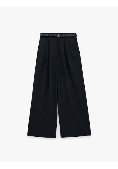 Koton Cepli Çizgili Pileli Kemerli Geniş Paça Kumaş Pantolon Lacivert Çizgili 7wak40098pw