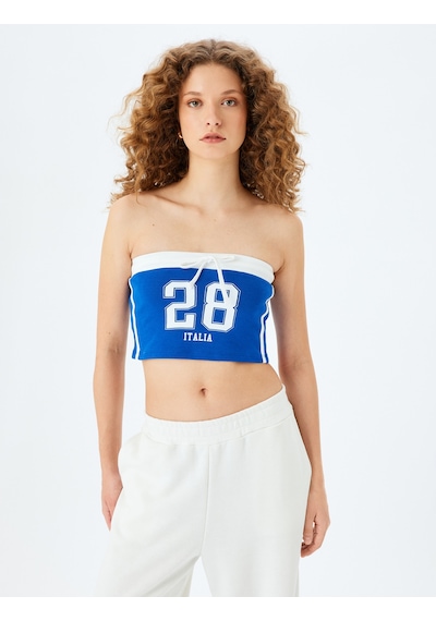Koton Straplez Yaka Slogan Baskılı Kolsuz Biyeli Crop Atlet Mavi 5sal30038ık Mavi