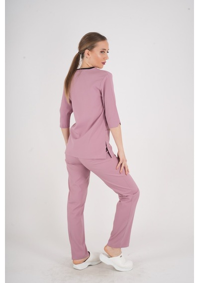 Unisex Pudra Violet Model Scrubs Takım Doktor Hemşire Üniforması Pudra