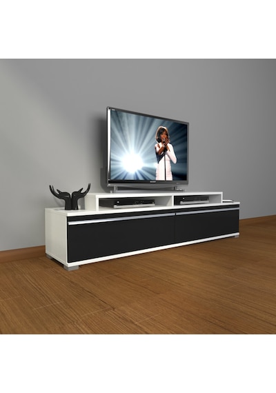 Decoraktiv Ekoflex 4 Mdf Tv Ünitesi Tv Sehpası - Beyaz Siyah Beyaz - Siyah