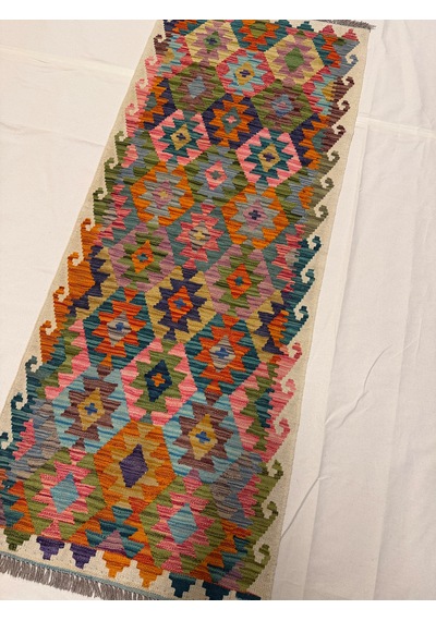 El Dokuma Afgan Kilim Çok Renkli